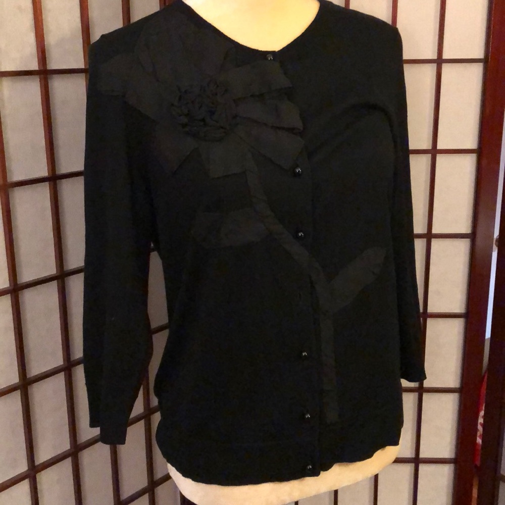 Talbots petite medium silk cardigan black sweater new with tags.